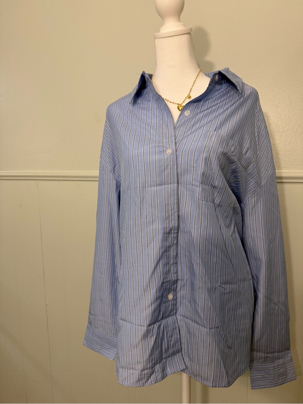 Light Blue Pinstripe Button-Up Shirt size L